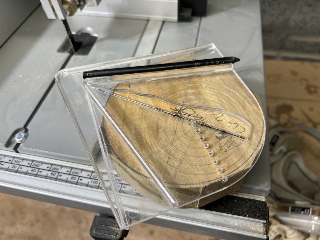 Lines drawn across the timber blank to find its centre