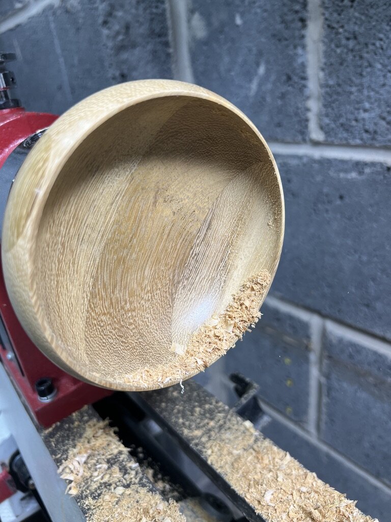 The smoothly sanded and burnished inside of the bowl