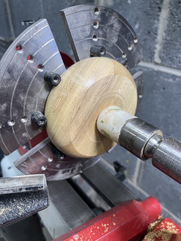 The bowl reverse mounted so the foot can be finished
